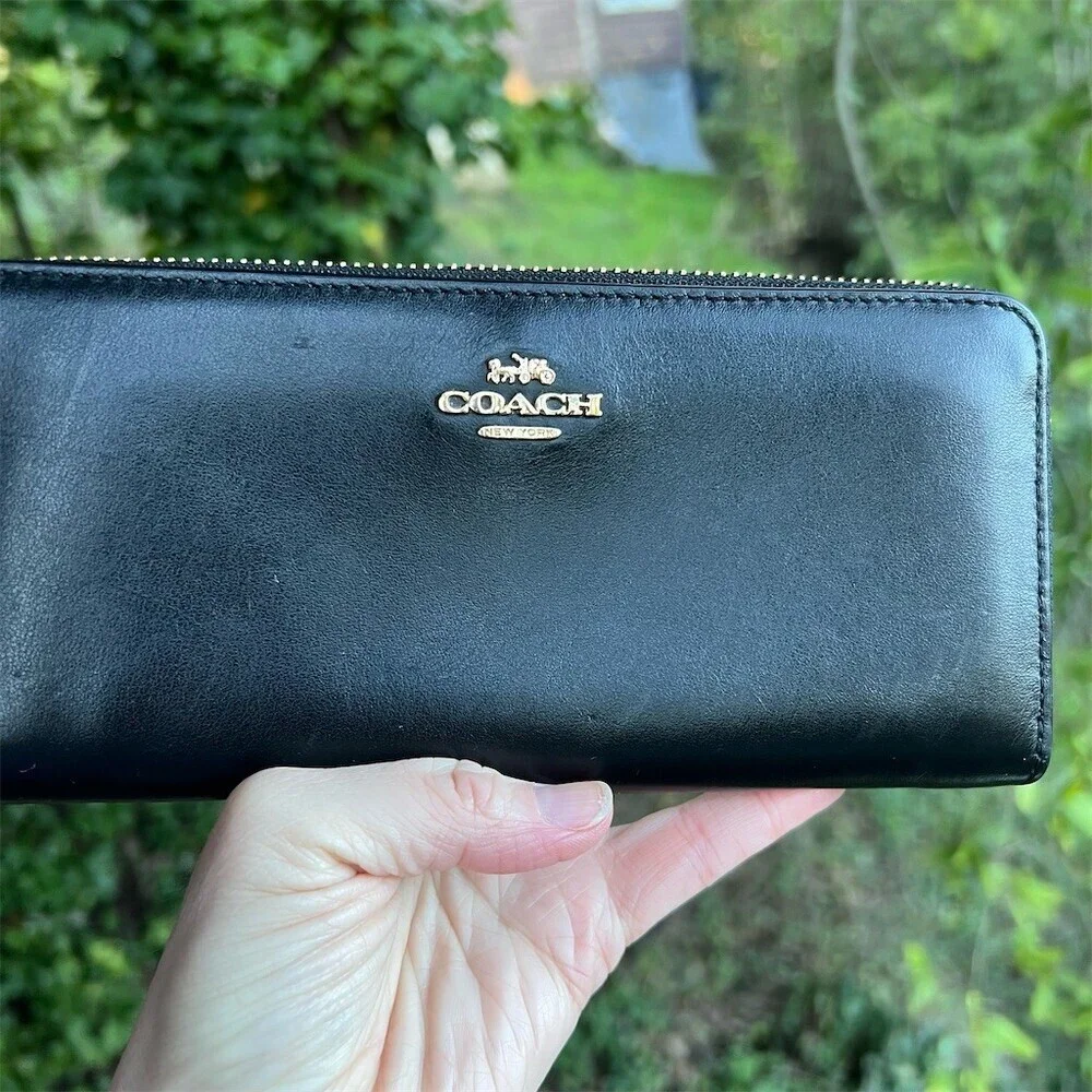COACH Long Zip-Around Wallet Black Smooth Leather w Gold Hardware AUTHENTIC - Picture 10 of 11